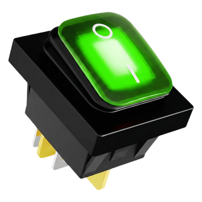 Interruptor tipo Switch con Led Color Verde / IP65 / Diseño Industrial / NO, COM, NC / Terminales tipo F1