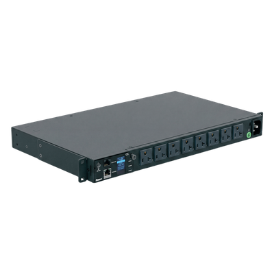 PDU Monitoreable (MI) para Distribución de Energía, Enchufe de Entrada NEMA 5-15P, Con 8 Salidas 5-20R, Horizontal 19in, 120 Vca, 20 Amp, 1UR