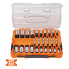 Juego de Dados / 13 Piezas / SAE-Métrico-Hex-Torx® / 3 Conducciones 1/4-3/8-1/2 Pulgada / Acabado Moleteado / Marcado en Relieve