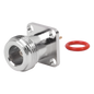 Conector N Hembra de Montaje de Panel con 4 perforaciones a 12.7 mm, soldable.