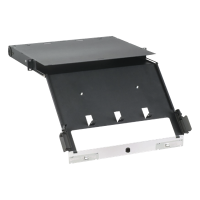 Panel de Distribución de Fibra Óptica, Acepta 4 Placas FAP o FMP, Bandeja Deslizable e Inclinable Hacia Abajo, Hasta 96 Fibras, Color Negro, 1UR