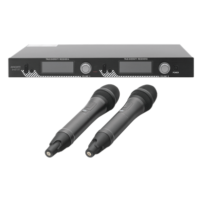 Kit de Microfonía inalámbrico | 2 Micrófonos de mano | Receptor UHF | Pantalla LCD | 200 Canales | Gran cobertura