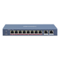 Switch PoE+ / No Administrable / 7 Puertos 10/100 Mbps 802.3 af/at (30 W) / 1 Puerto 10/100 Mbps Hi-PoE (90 W)  / 2 Puertos 1000 Mbps Uplink / Modo Extendido hasta 300 Metros / 110 Watts