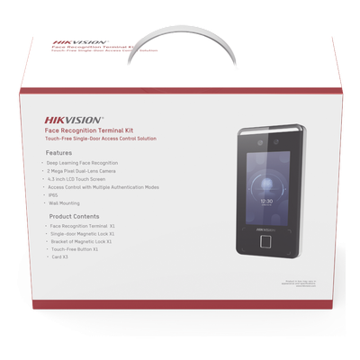 Kit de Control de Acceso TODO INCLUIDO con Lector de Rostros, QRs , Tarjetas y Huellas / 3,000 Rostros / Compatible con App Hik-Connect / Videoportero / Incluye Electroimán  Botón de Salida y Monta