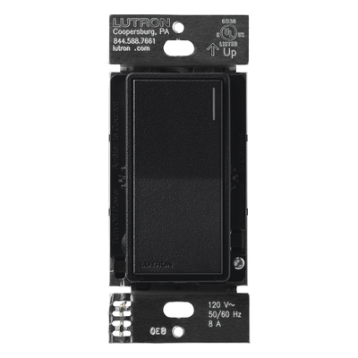 Apagador electrónico Sunnata de encendido y apagado, 8 A en iluminación y motores de 1/4 HP a 120 V, requiere neutro, color negro Midnight satinado, para sistema RadioRA 3
