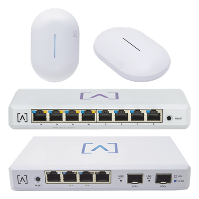 Starter KIT Alta Labs: Incluye 1 Router (Route10) / 1 Switch PoE (S8-POE) / 1 Puntos de Acceso WiFi 6 AP6 / 1 Punto de Acceso AP6-PRO / Bloqueo de Contenido / Administración en la Nube / App Gratui