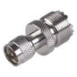 Adaptador en Línea de Conector Mini UHF Macho a UHF Hembra (SO-239), Níquel/ Oro/ Teflón.