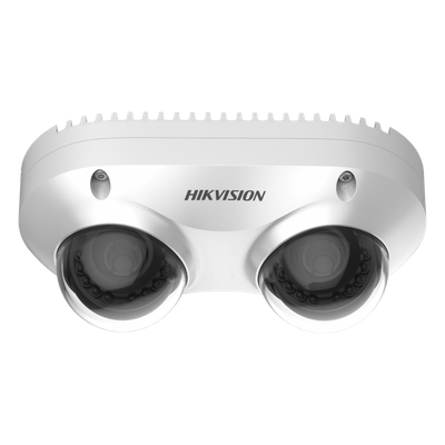 PanoVu Series / Lente Dual de 5 Megapixel / 2 Lentes Fijos de 2.8 mm / Recomendado para Pasillos o Esquinas / IP67 / IK10 / PoE / WDR 120 dB / 10 mts IR / Entrada y Salida de Audio y Alarma / Micro