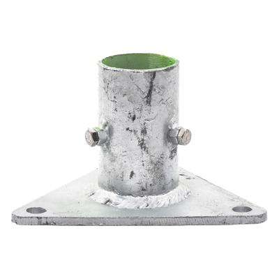 Base Triangular para Mástil de 1\" a 2\" con Opresores. Galvanizado por Inmersión en Caliente.