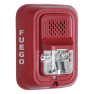 Sirena con estroboscopio / 2 hilos / 12-24 Vcd / candela 15 a 185 seleccionable / rojo con leyenda FUEGO / Serie L