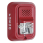 Sirena con lámpara estroboscópica de 2 hilos para pared, color rojo, leyenda FUEGO, candela seleccionable en campo