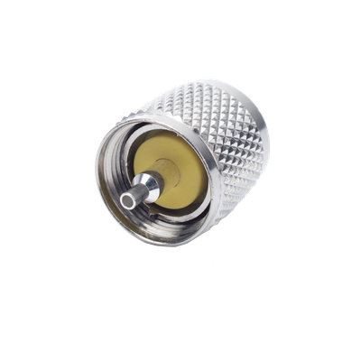 Conector UHF Macho (PL-259) de Anillo Plegable para Cable Coaxial RG-8/X, 9258, LMR-240,  Níquel/ Plata/ Baquelita.