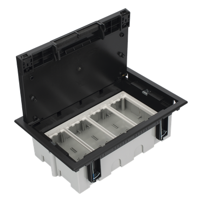 Caja Para Instalación en Piso Falso para Voz, Datos o Contactos Eléctricos / Capacidad para 4 Módulos / Espacio Embellecedor en la Tapa / Profundidad Ajustable de 90 a 120 mm (3.54 a 4.72 pulgadas)