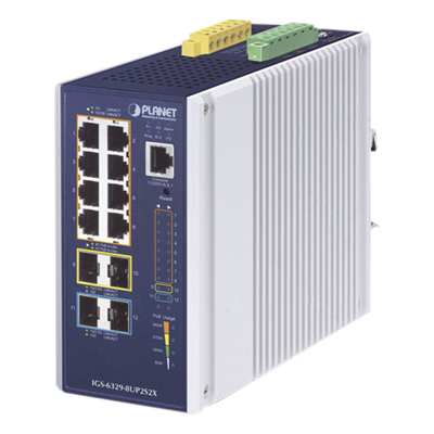 Switch Industrial Administrable Capa 3, Con 8 Puertos PoE Gigabit 802.3bt, 2 Puertos SFP de 1 G / 2.5 G, 2 Puertos SFP 10 G