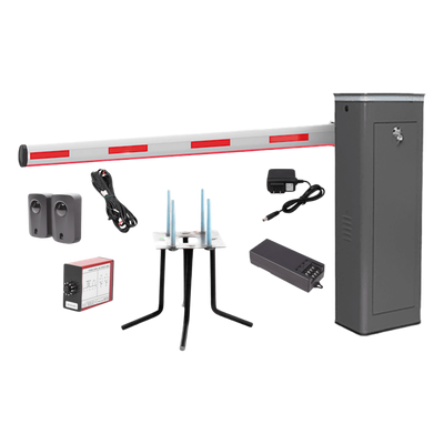 Kit COMPLETO Barrera Izquierda XBF Con Corona LED / Brazo Iluminado de 3M / Incluye Sensor de Masa, Transformador, Lazo Magnético, Ancla, Fotoceldas y 2 Controles Inalámbricos