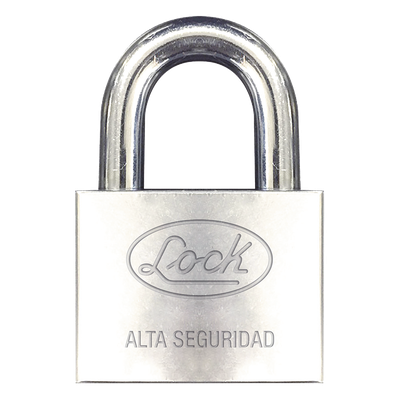 Candado de hierro alta seguridad con llave de disco/ Acabado Cromado/ Llaves Abloy/ Medida de Horquilla 50 mm.