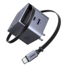 Cargador Rápido / 45W GaN / Cable Retráctil 0.7 m (2.3 ft) / 3 Puertos / Eficiencia 95% / Protección 8 Capas / 100-240V AC