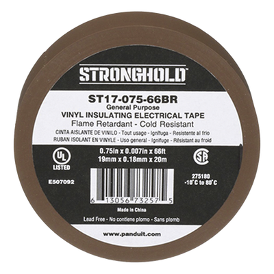 Cinta Eléctrica STRONGHOLD para Aislar, de PVC, Uso General Reparación y Mantenimiento, Grosor de 0.18mm (7 mil), Ancho de 19mm, y 20.12m de Largo, Color Café