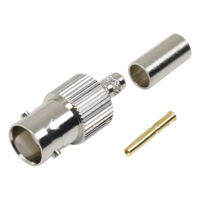 Conector BNC Hembra / Anillo Plegable / Bronce Niquelado / Contacto Oro / Teflón / LP-195, LP-142, RG-58/U, RG-142/U