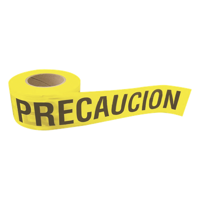 Cinta para barricada \"PRECAUCION\" de 100 m y ancho de 3\".