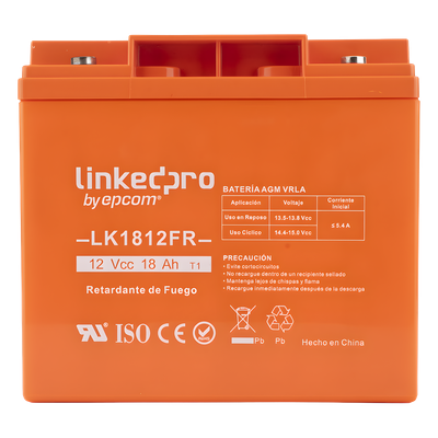 Batería de respaldo 12 V |  18 Ah | AGM | Certificada UL94-V0 Retardante a la Flama  | Especial para Seguridad Electrónica | UPS | Sistemas de Emergencia | Vida útil 5 años | Terminales T1