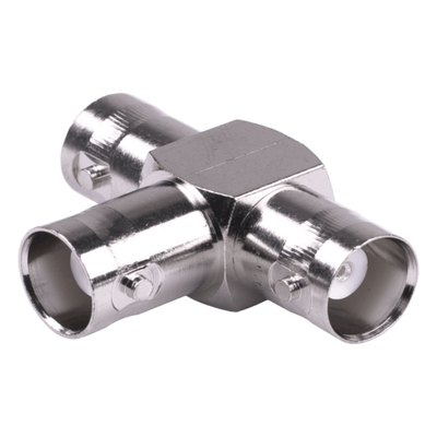 Adaptador Triple en T para 50 Ohm de BNC Hembra a Doble BNC Hembras, Níquel/ Plata/ Teflón.