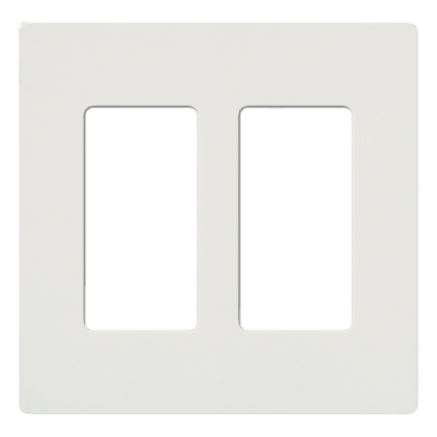 Placa de pared Claro de 2 espacios sin tornillos visibles, color blanco brillante, para atenuadores, apagadores y controles Pico Lutron