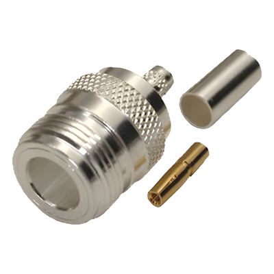 Conector N Hembra, de Anillo Plegable para Cables LMR-240, RG-8/X, 9258, Niquel/Oro/Teflón.