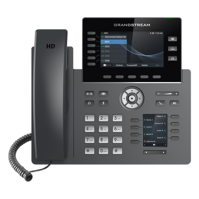 Teléfono IP Wi-Fi, Grado Operador, 6 líneas SIP con 6 cuentas, pantalla a color 4.3\", puertos Gigabit, Bluetooth, PoE, codec Opus, IPV4/IPV6 con gestión en la nube GDMS