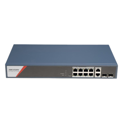 Switch Gigabit PoE+ / Administrable / 8 Puertos 1000 Mbps PoE+(4 Puertos PoE++ 90 W) / 2 Puertos 1000 Mbps de Uplink / 2 Puertos SFP / Configuración Nube Hik-PartnerPro / Modo Extendido hasta 300 M