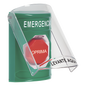 Botón Multipropósito, Color Verde, De Superficie, Con Tapa De Policarbonato, Con Bocina Pre Alarma, Solo Interior, Llave Para Restablecer, Texto De Emergencia, Español