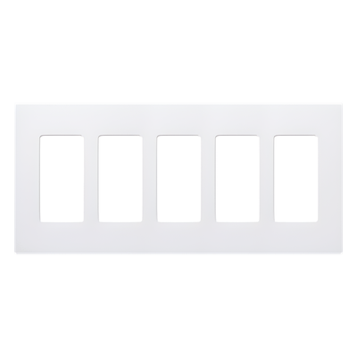 Placa de pared Claro de 5 espacios sin tornillos visibles, color blanco brillante, para atenuadores, apagadores y controles Pico Lutron