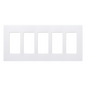 Placa de pared Claro de 5 espacios sin tornillos visibles, color blanco brillante, para atenuadores, apagadores y controles Pico Lutron