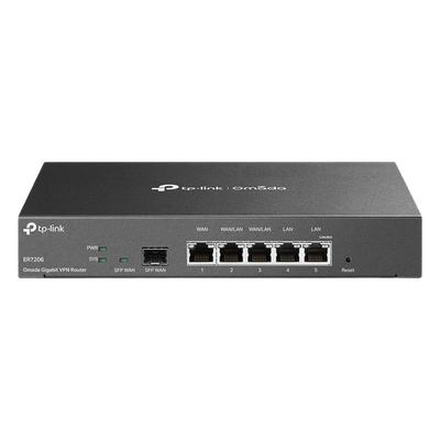 Router Omada VPN / SDN Multi-WAN Gigabit / 1 Puerto WAN SFP Gigabit / 1 Puerto WAN RJ45 Gigabit / 2 Puertos LAN RJ45 Gigabit / 2 Puertos Configurables LAN/WAN / 150,000 Sesiones Concurrentes / Admi