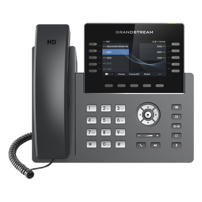 Teléfono IP Wi-Fi, Grado Operador, 10 líneas SIP con 5 cuentas, pantalla a color 4.3\", puertos Gigabit, Bluetooth, PoE, codec Opus, IPV4/IPV6 con gestión en la nube GDMS