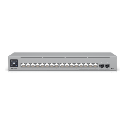 UniFi Switch Pro Max 16 con funciones Capa 3, 16 puertos EtherLight RGB / (4) puertos 2.5 GbE y (12) puertos GbE /(2) puertos SFP+ 10G /con pantalla táctil informativa