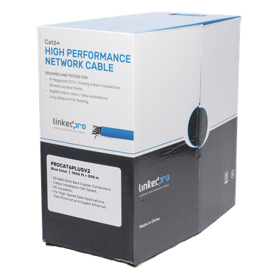 Bobina de Cable de 305 Metros (1000 Pies) Cat6+, CM, Calibre 23 Alto Rendimiento, ETL, UL, Color Azul, Super Flexible, para Aplicaciones de Video Vigilancia, Video HD, y Redes de Datos. Uso Interio