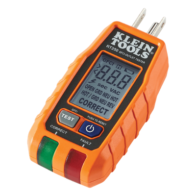 Probador de Tomacorrientes con Interruptor de Falla a Tierra (GFCI) con pantalla LCD.