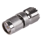 Adaptador de Conector RF / TNC Macho a UHF Hembra SO-239 / Montaje en Línea / Cuerpo Bronce Niquelado / Contacto Oro / Aislante Teflón