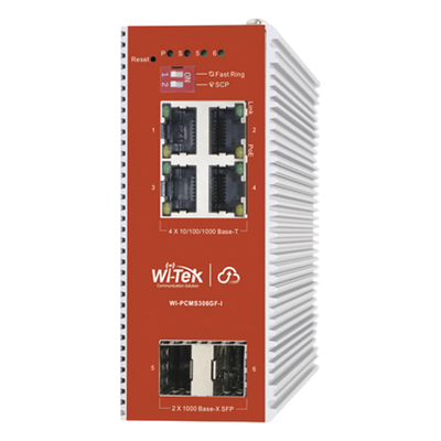 Switch L2+ PoE Industrial / Administración Cloud-Web-CLI / 4 Puertos PoE af/at 100/1000 Mbps / 2 Puertos SFP Gigabit / Presupuesto PoE 120 W / Protocolo ERPS (redundancia enlaces)