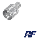 Adaptador RF en Línea / BNC Hembra a UHF Macho (PL-259) / 50 Ohm / Cuerpo Niquelado / Contacto Plateado / Aislante Delrin