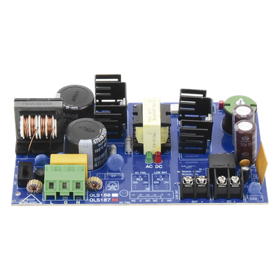 Fuente de Alimentación Tipo Tarjeta / 12/24 VCC Seleccionable / 6 A de Corriente Continua / Entrada 115 VCA 50/60 Hz / Respaldo con Batería / Protección contra Cortocircuito y Sobretensión