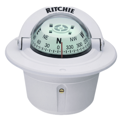 Brújula de Navegación Marítima Ritchie F-50W / Montaje Flush / Dial 2 3/4\" (70 mm) / Iluminación Nocturna Verde / DirectiveForce Magnets / Construcción Compuesta Alta Temperatura / 100% Reparable