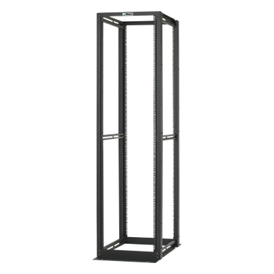 Rack de Cuatro Postes Estándar de 19\", Rieles Numerados y Roscados #12-24, Profundidad Máxima de 30 in, 45 Unidades de Rack, Color Negro