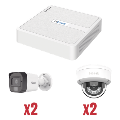 Kit IP 1080p (2 Megapixel) / NVR de 4 Canales con 4 Puertos PoE / 2 Cámaras IP Bala para Exterior con microfono y Dual light / 2 Cámaras IP Domo para Exterior