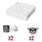 Kit IP 1080p (2 Megapixel) / NVR de 4 Canales con 4 Puertos PoE / 2 Cámaras IP Bala para Exterior con microfono y Dual light / 2 Cámaras IP Domo para Exterior