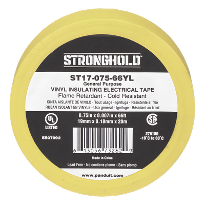 Cinta Eléctrica STRONGHOLD para Aislar, de PVC, Uso General Reparación y Mantenimiento, Grosor de 0.18mm (7 mil), Ancho de 19mm, y 20.12m de Largo, Color Amarillo