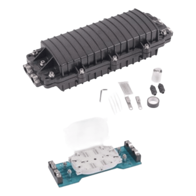 Caja de Distribución de Fibra Óptica Horizontal, Hasta 96 Empalmes, Exterior IP68, 2 Puertos de Entrada y Salida