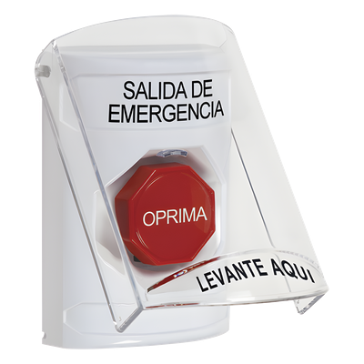 Botón de Emergencia, Texto en Español, Tapa Protectora de Policarbonato Súper Resistente, Restablecimiento con Llave