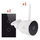 Kit Domótica WiFi / 1 Cámara + 2 Apagadores Triple / 2.4 GHz / 120mm x 72mm / Vidrio Templado / 100-250V